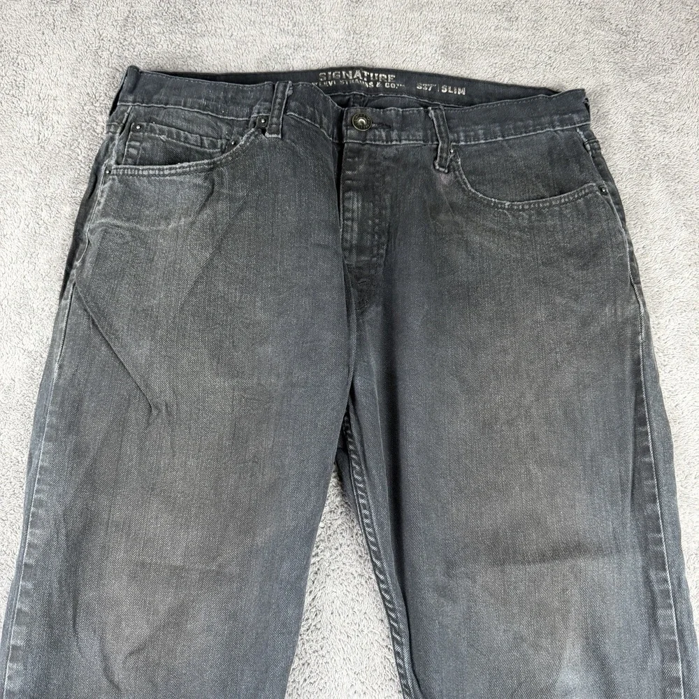 Signature‎ Levis S37 Slim Jeans Mens 36x32 Faded Black Denim Mid Rise